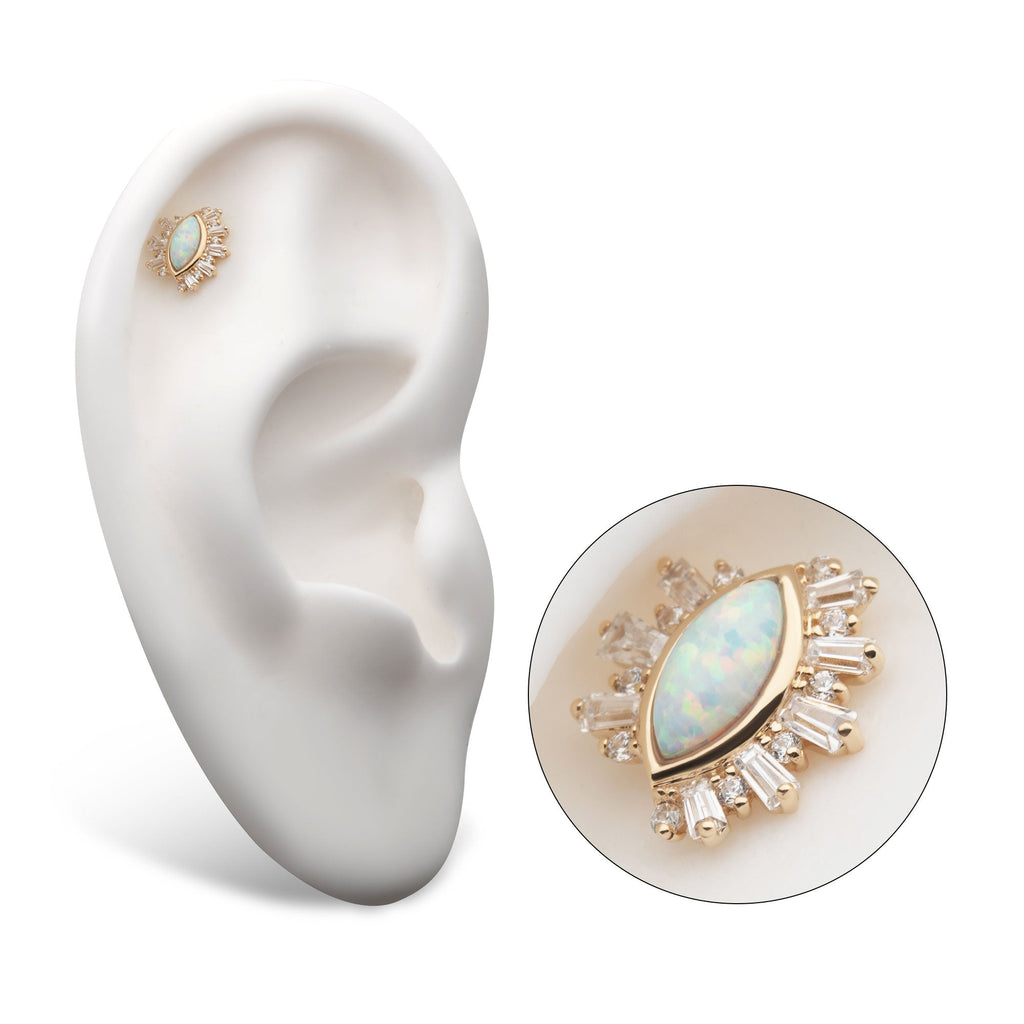 14K Gold Marquise White Synthetic Opal - Fine Ink Studios MerchInvictus